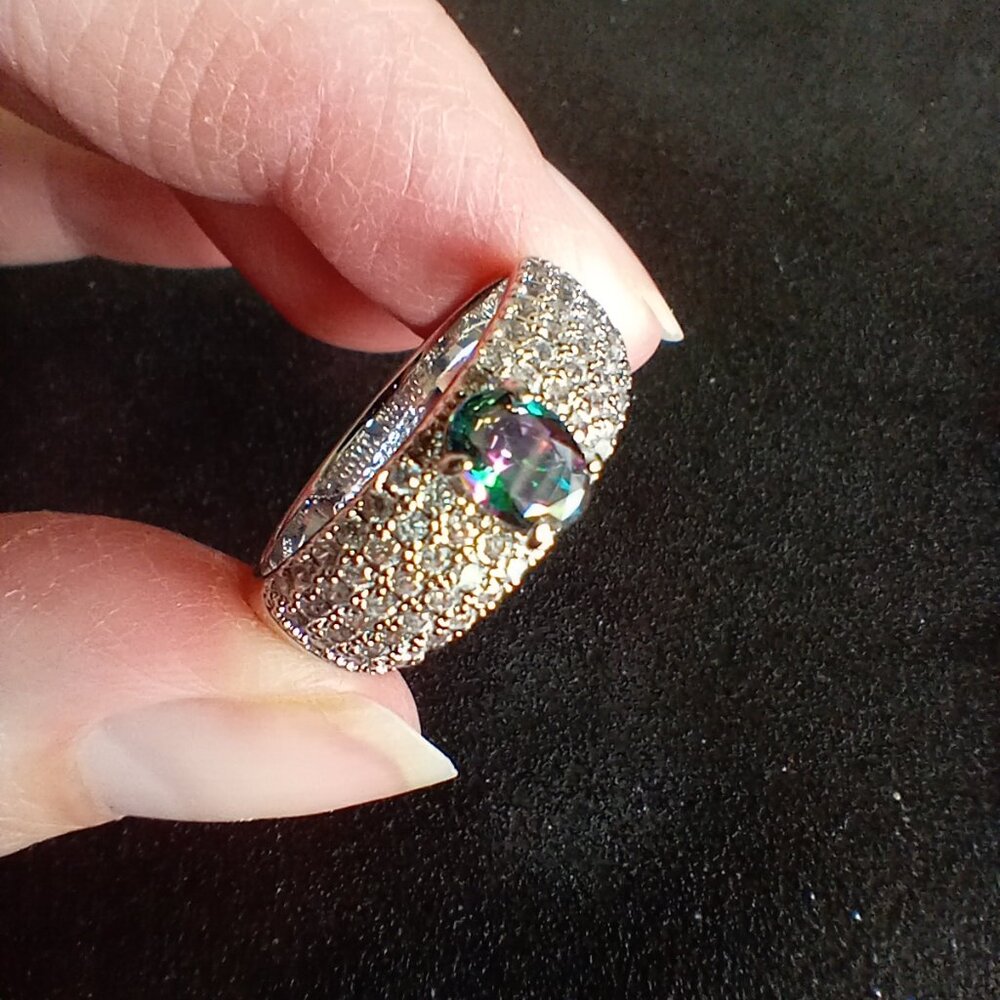 Bomb Party BP This Is Something Special Rainbow Topaz Silver Ring Band Size 10 - Picture 2 of 6